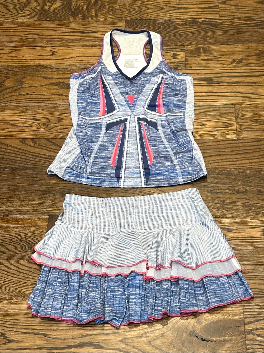 Lucky in Love Blue & Pink Tennis Tank Top and Ruffle Skirt Set